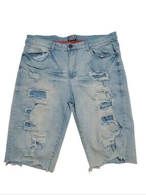 Rock Salt Distressed Denim Shorts Men's Size 36 Light Wash Ripped Raw Hem